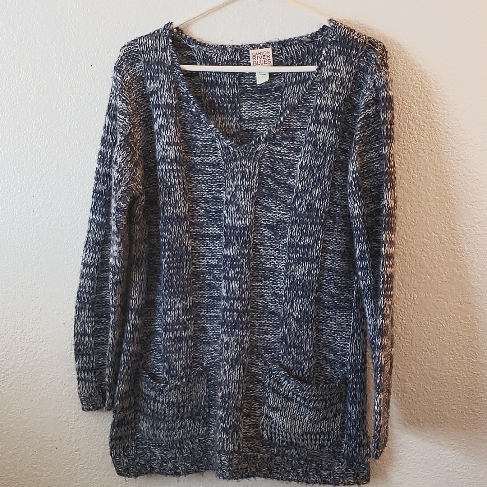 Canyon River Blues Blue and White Marled Knit Sweater w/2 Front Pockets Size XL